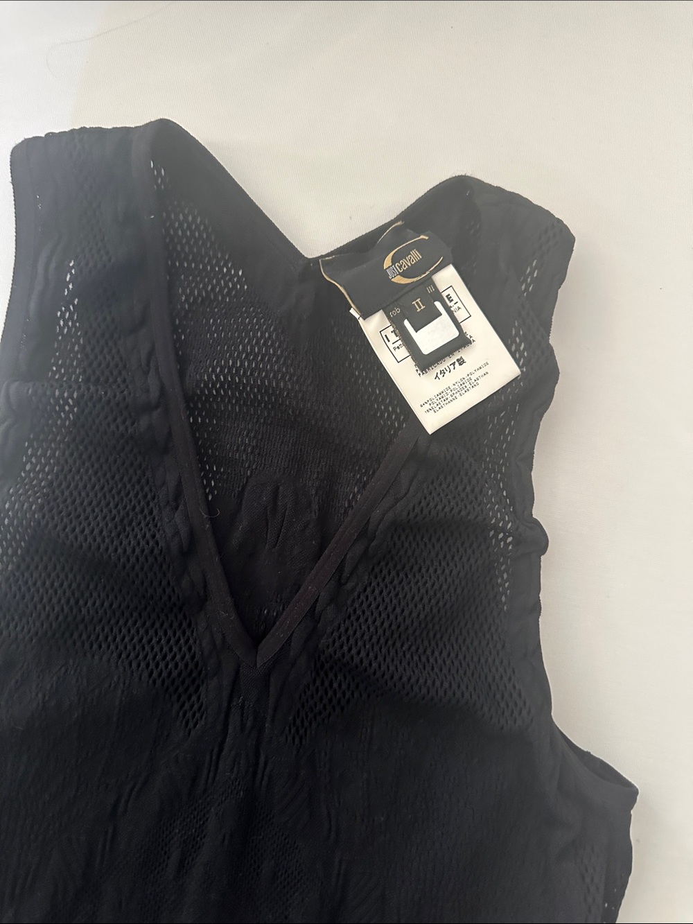 Just Cavalli Black Mesh Sleeveless V-Neck Top